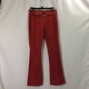 Forever 21 Corduroy Flare Pants Side Zipper Faux Belt Low Rise Red/Orange Medium